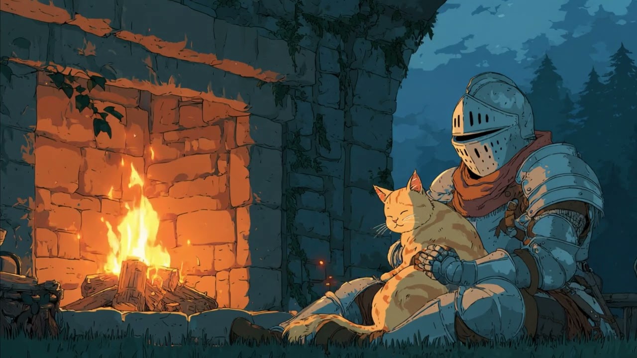 Cozy Medieval Fantasy Music for Study & Focus | Knight & Cat by the Fire