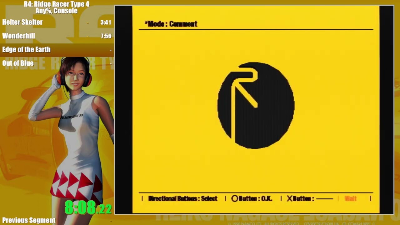 R4: Ridge Racer Type 4 (Any%, Console). PB - 33:29.