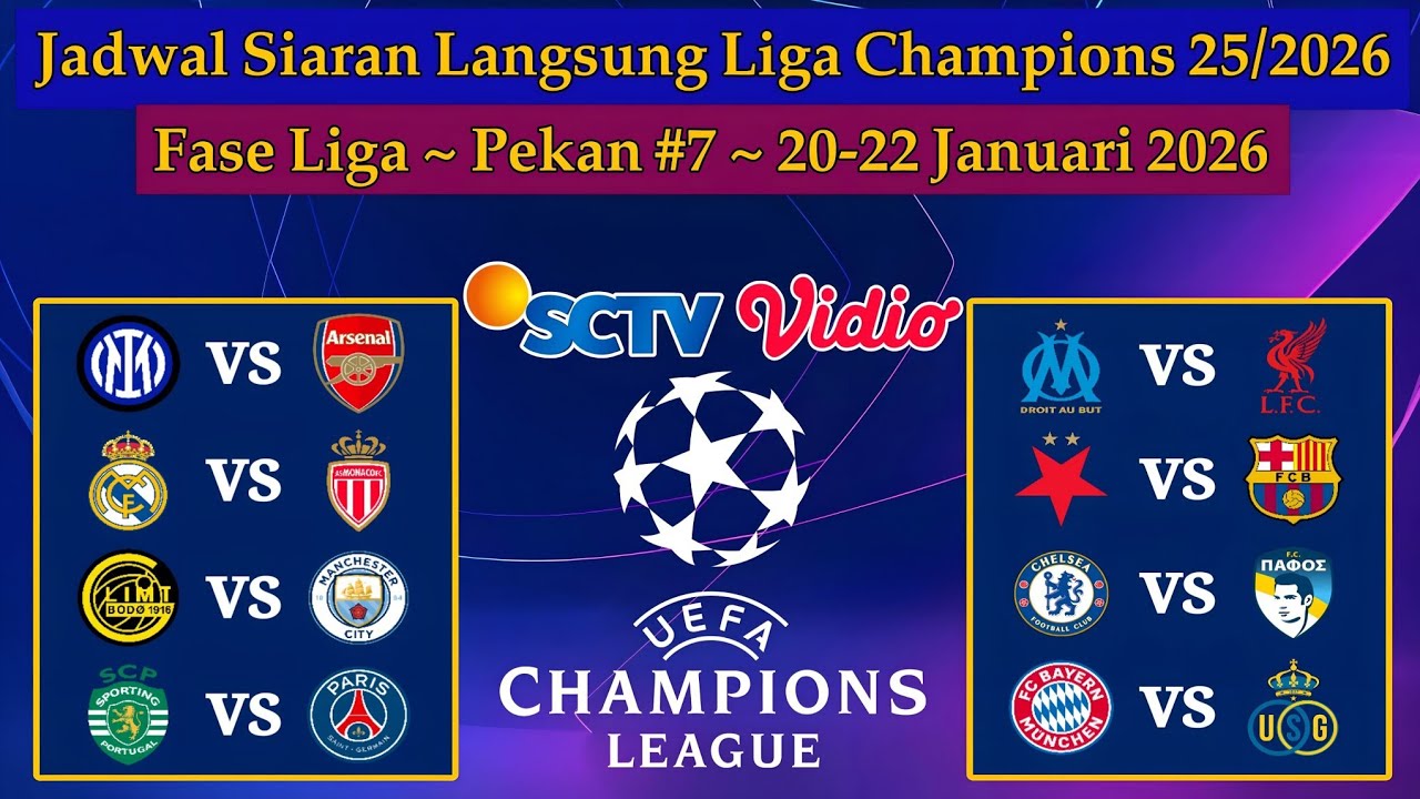 Jadwal Liga Champions Live SCTV - Inter Milan vs Arsenal - Fase Liga UCL 2025/2026 Pekan 7