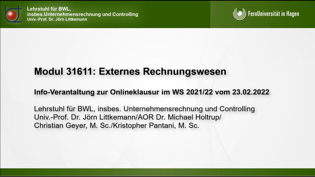 Online Klausur Externes Rechnungswesen 22-03: Informationsveranstaltung