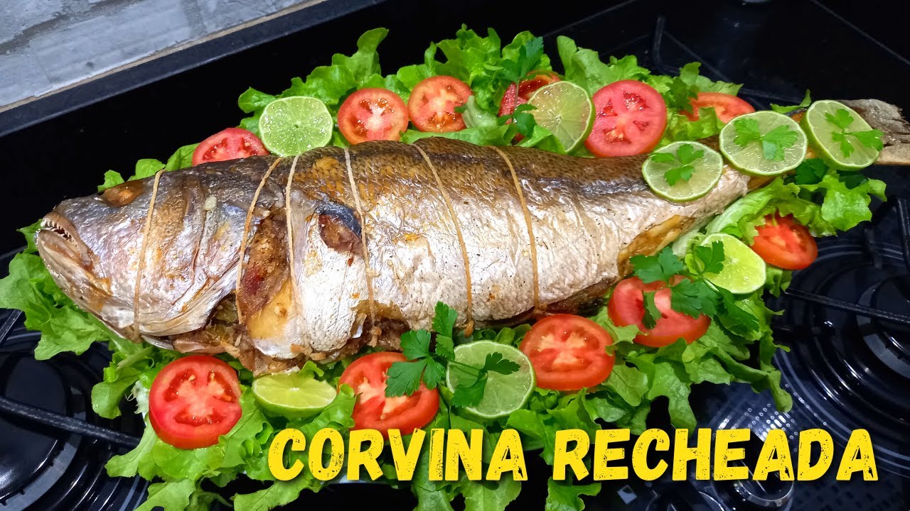 PEIXE ASSADO RECHEADO COM FAROFA | CORVINA ASSADA PARA A PASCOA