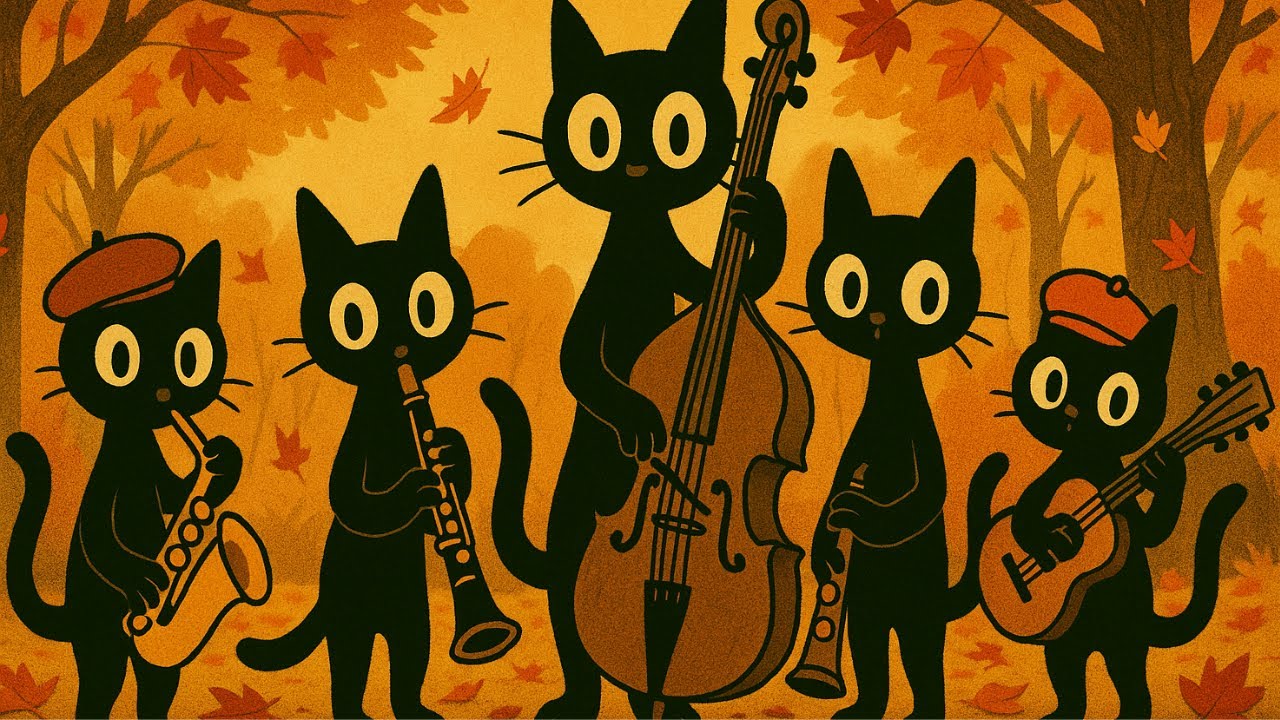 Black Cats Autumn Jazz: Deep Bass for Gentle Focus and Calm Creativity