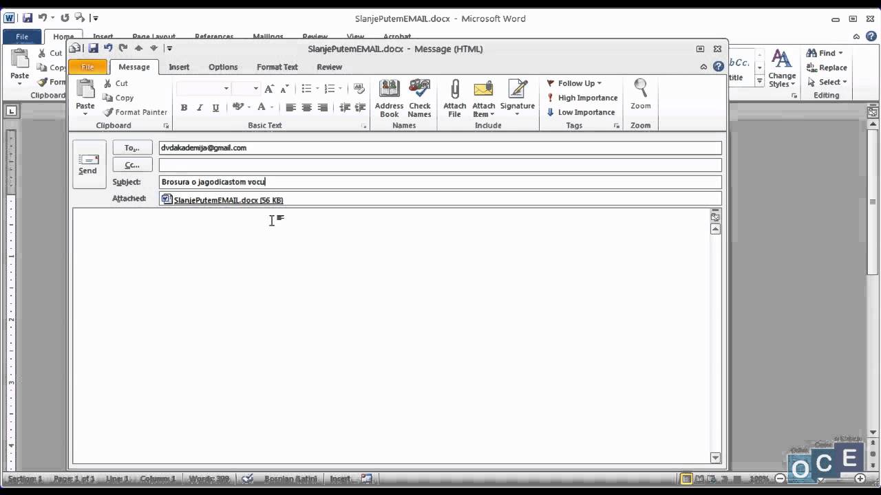 Kako poslati dokument e-mailom (word 2010)