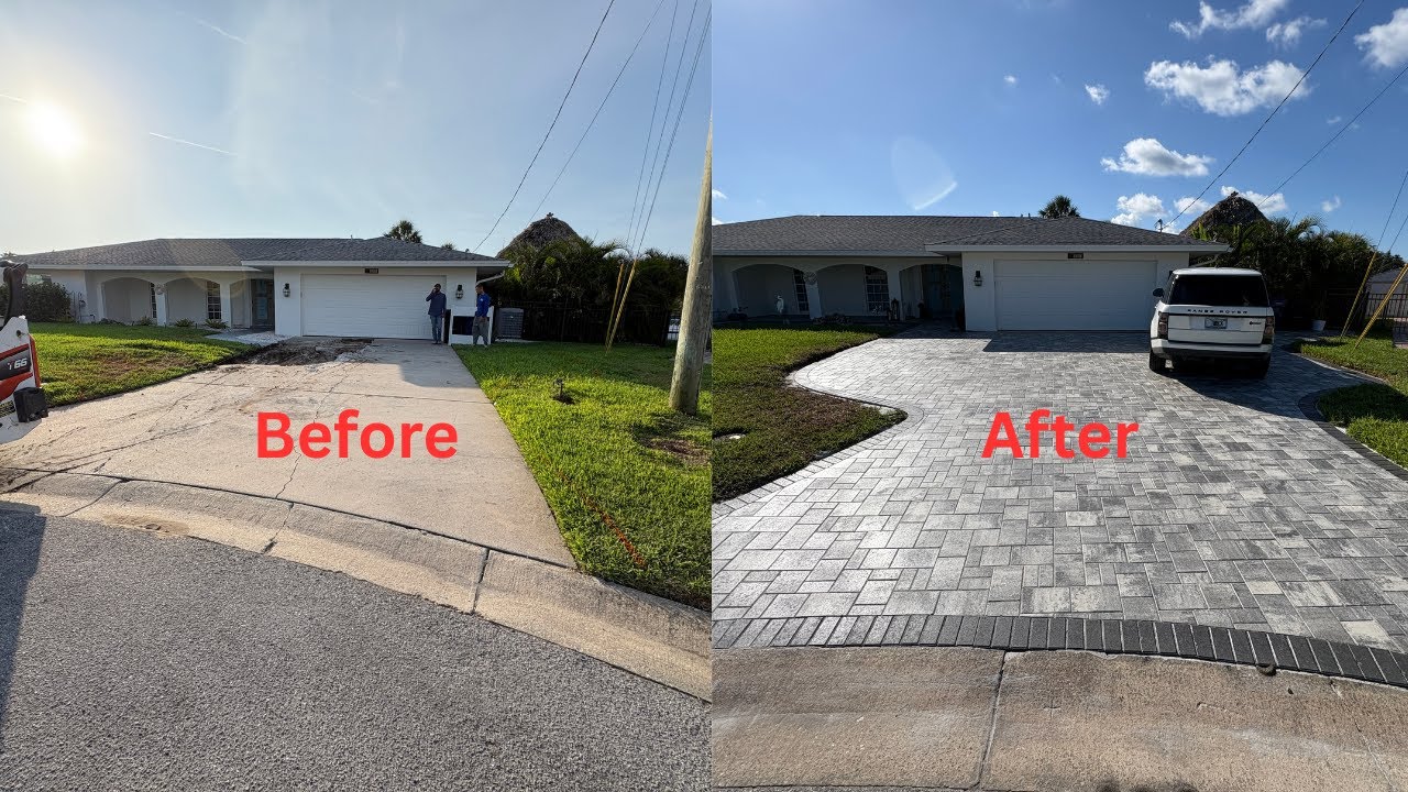 INSANE Driveway Transformation! Catalina Grana Titanium Pavers + Charcoal Border
