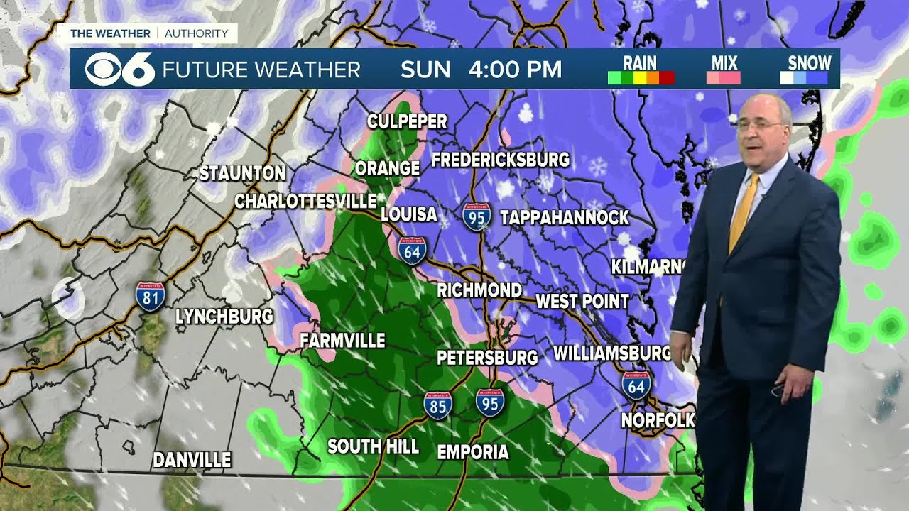 Updated hour-by-hour look at rain and snow Sunday in Virginia