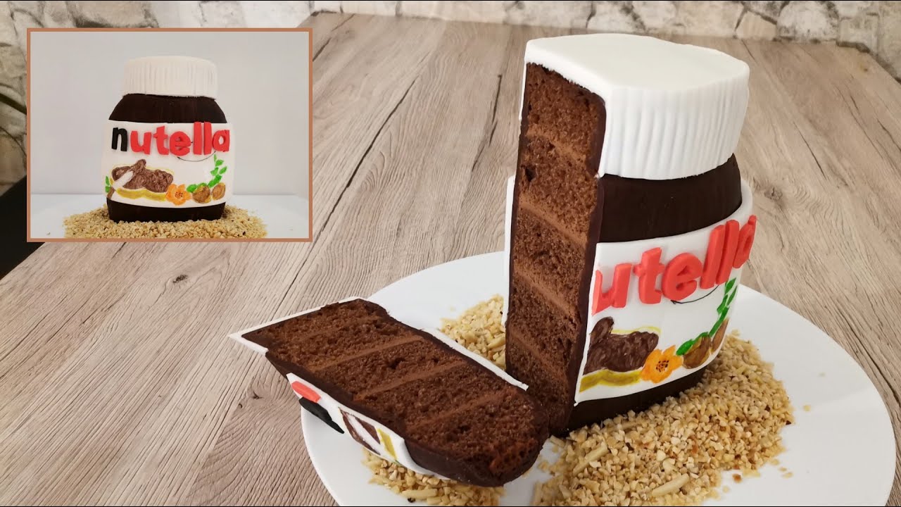 Nutella Jar 3D Cake . 3D Torte . Tutorial - Step by step . تورتة برطمان نوتيلا مجسمة