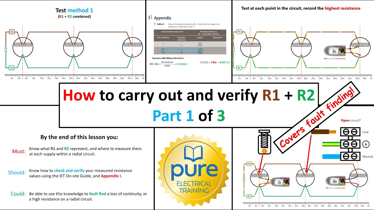 Verify R1 + R2 testing of a radial lighting circuit - covers fault finding and write-up. Part 1 of 3