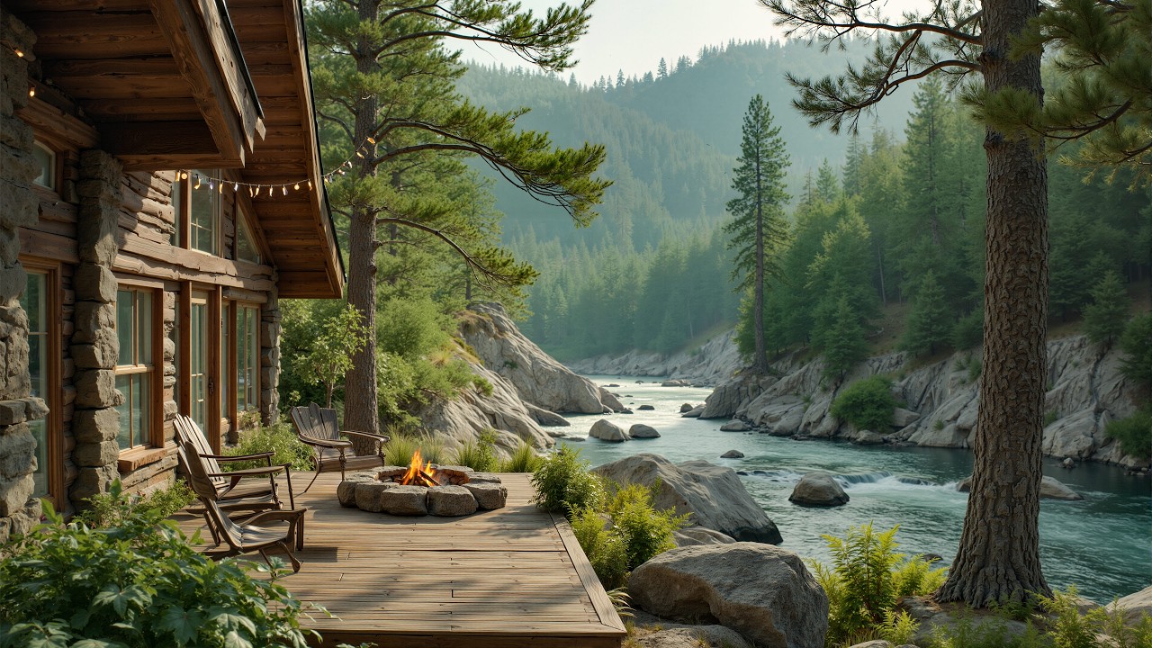 Relaxing Spring Lakeside Cabin 🎶 Soothing Piano, Firepit Birds Singing & Peaceful Nature Sounds 🔥🍀
