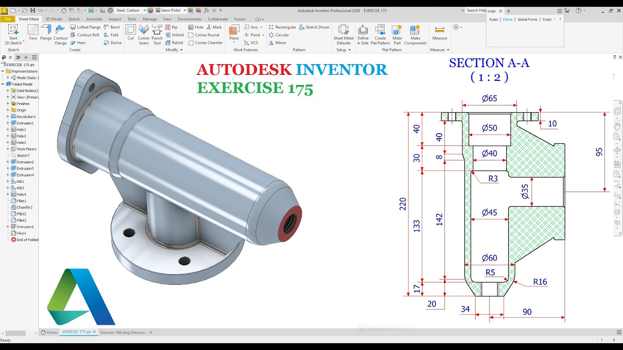 Autodesk Inventor 2026 Design Liquid Supply Body EXERCISE 175