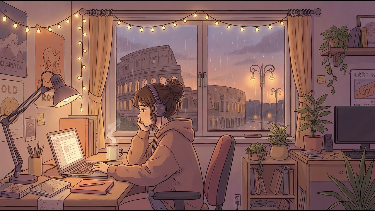 Rome Rainy Sunset at 2AM 🌧️🌇 | Cozy Lofi Hip Hop Beats to Study / Relax / Sleep