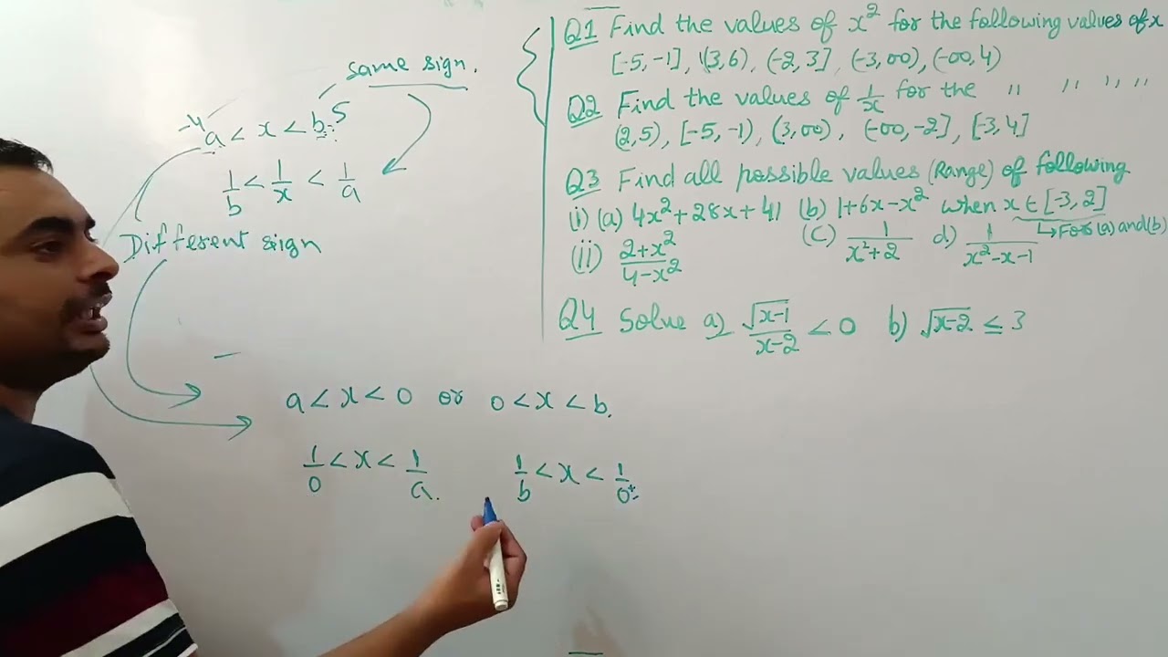 1. Finding values of square of x and 1 by x when range of x is given
