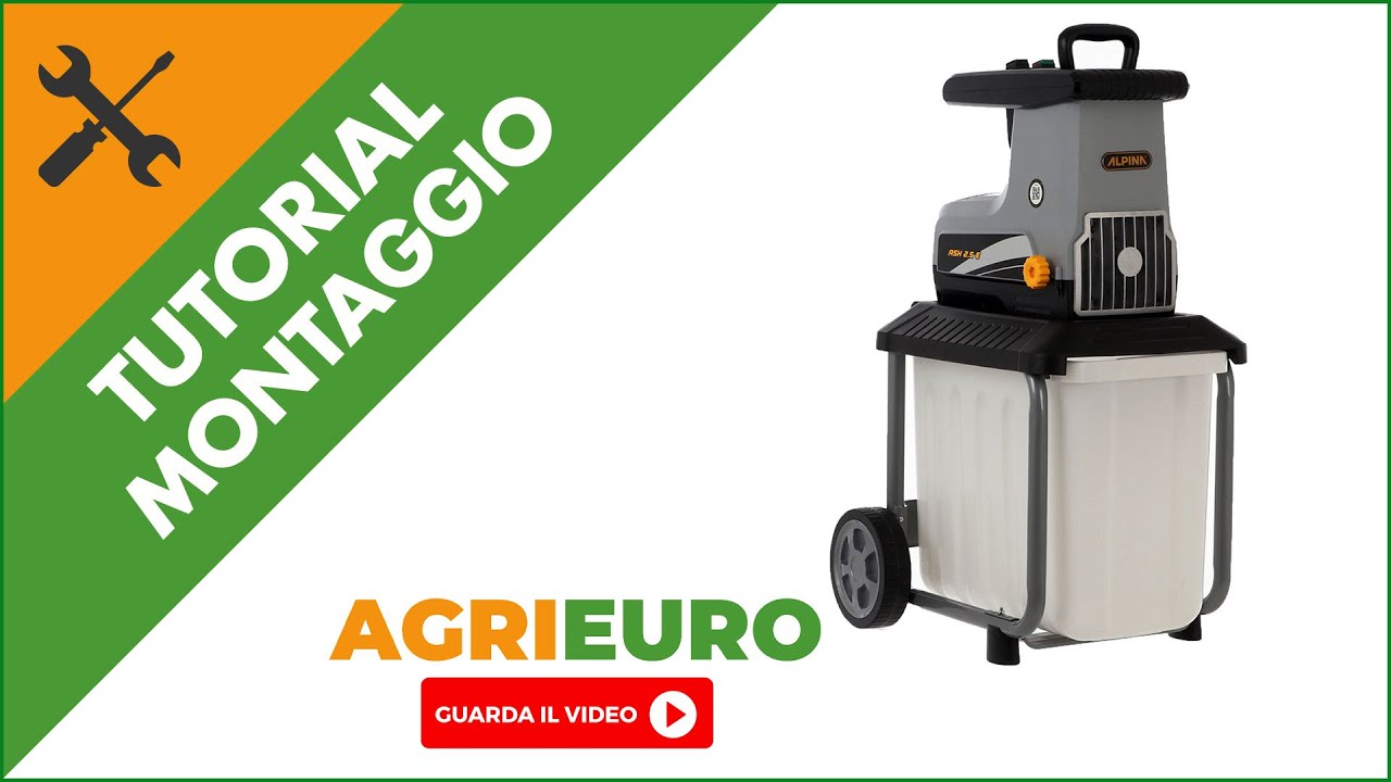 Biotrituratore elettrico Alpina ASH 2.5: montaggio completo. 25500 W con sistema a rullo da 8 denti.