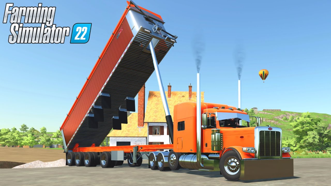 Farming Simulator 22 - DSLM PETERBILT 389 Truck With 4 Axle Trailer Unloads Crushed Stone