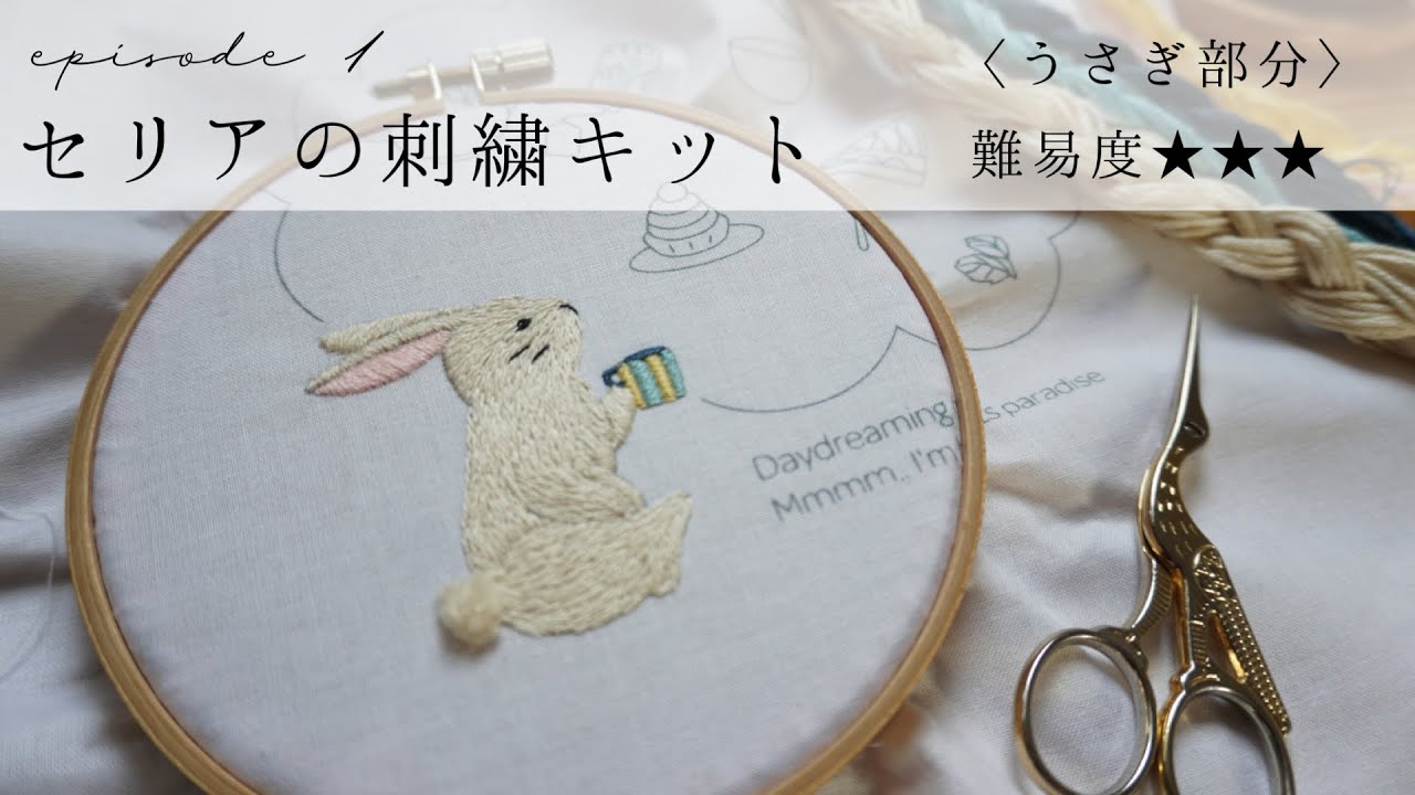 【セリアの刺繍キット・刺繍してみた①｜うさぎさんの刺繍編】