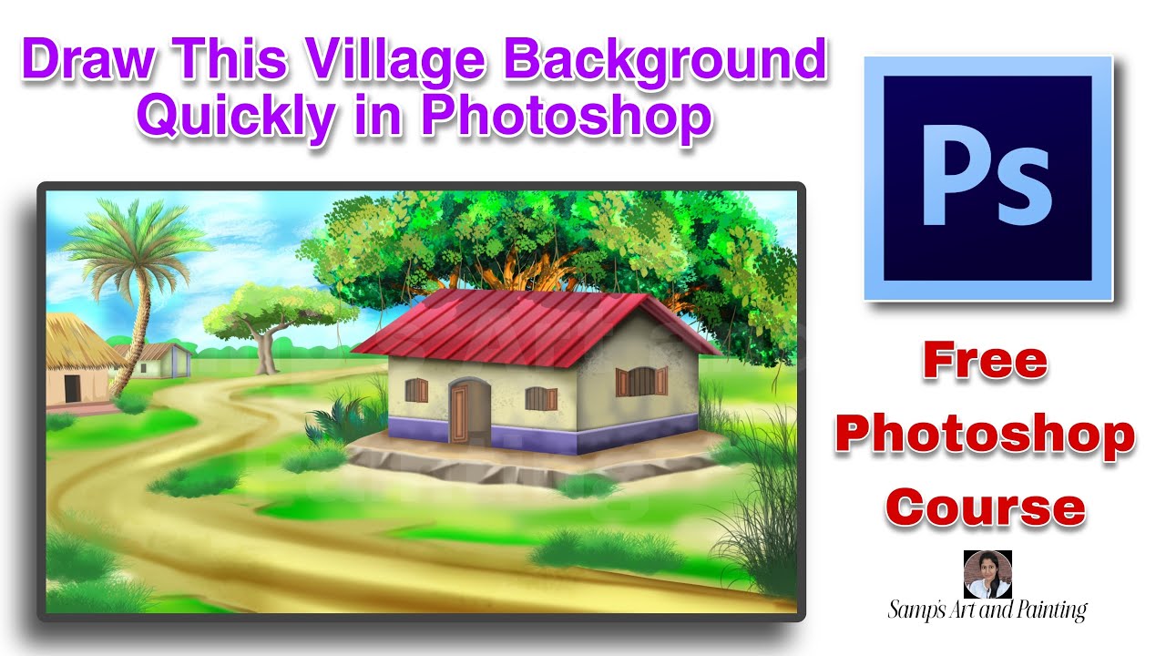 Village Scenary Drawing Easy Step by Step Process in Photoshop/ Animation Background Making Tutorial