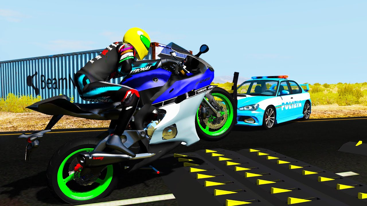 Motorcycle vs Spike Strips Pileup Crashes #2 | BeamNG DRIVE