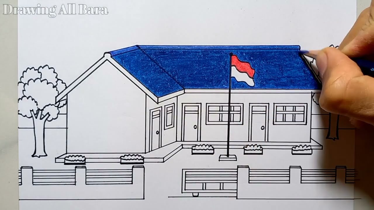 Cara Menggambar Sekolah Yang Mudah