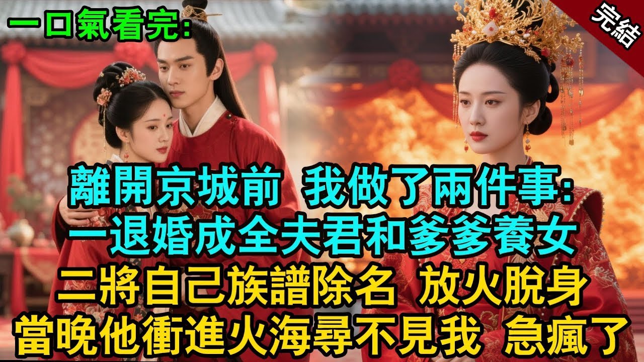 完結古言爽文：離開京城前，我做了兩件事。一是主動退婚成全夫君和爹爹養女。二是將自己族譜除名，放火假死脫身。當晚他衝進火海遍尋不見我 竟急瘋了#小説 #古風 #故事分享 #古言 #爽文 #愛情