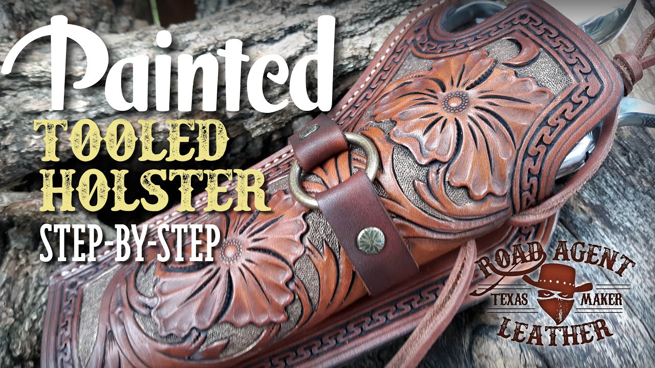 Leathercraft: Painted Tooled Leather Sheridan SAA Cowboy Action Cosplay Holster Leatherworking