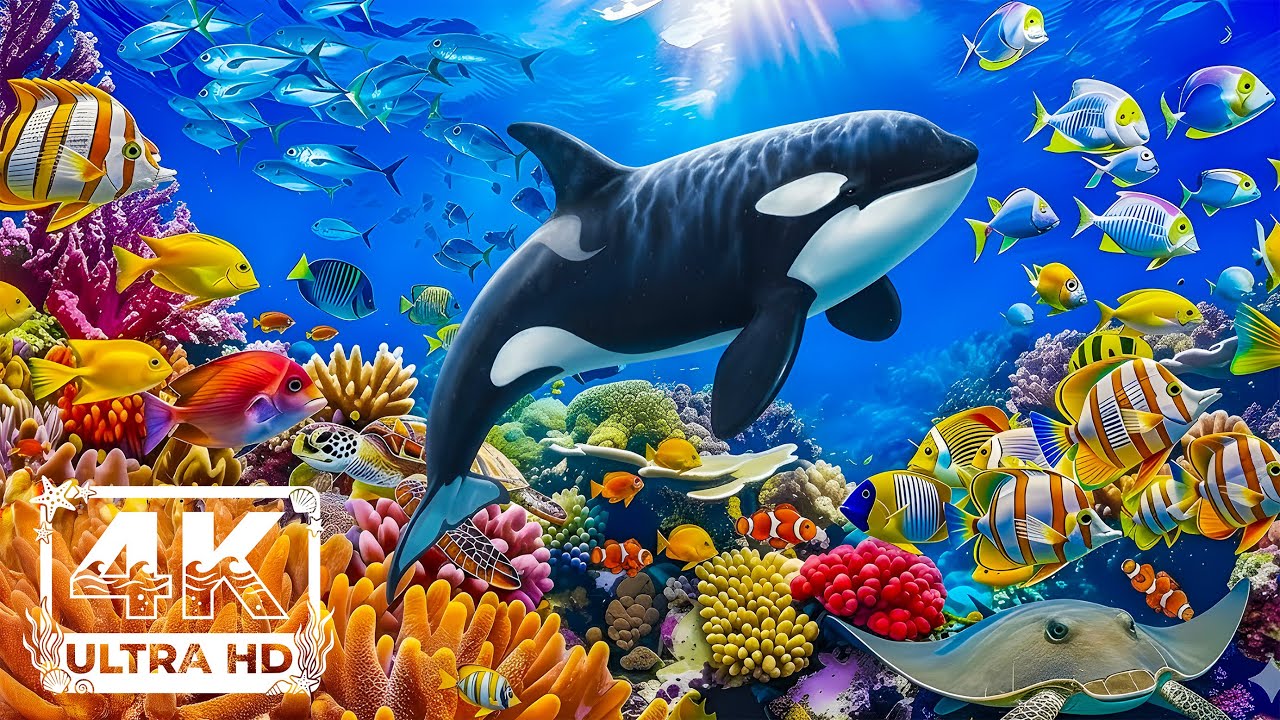Океан 4K 🌊 Потрясающая подводная жизнь и коралловые рифы, расслабляющая фортепианная музыка
