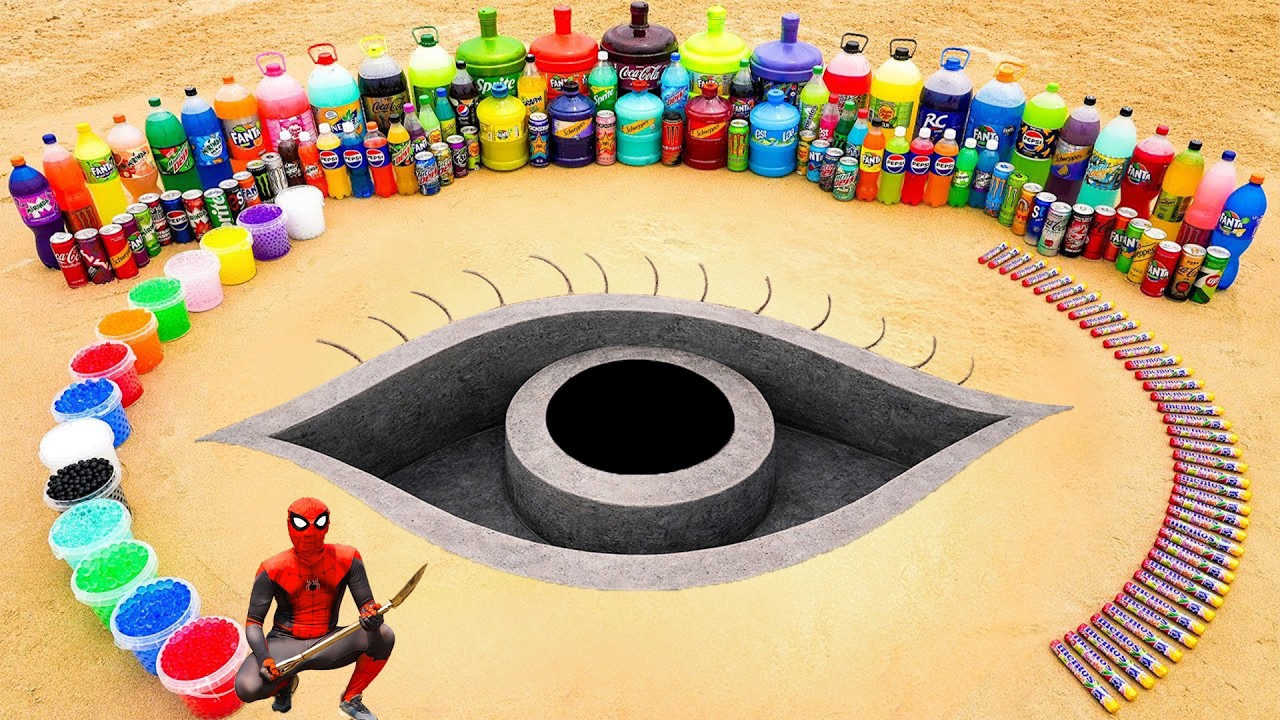 How to make Eye with Cement & Orbeez, Big Balloons of Fanta, Coca Cola, Pepsi, Mtn Dew and Mentos