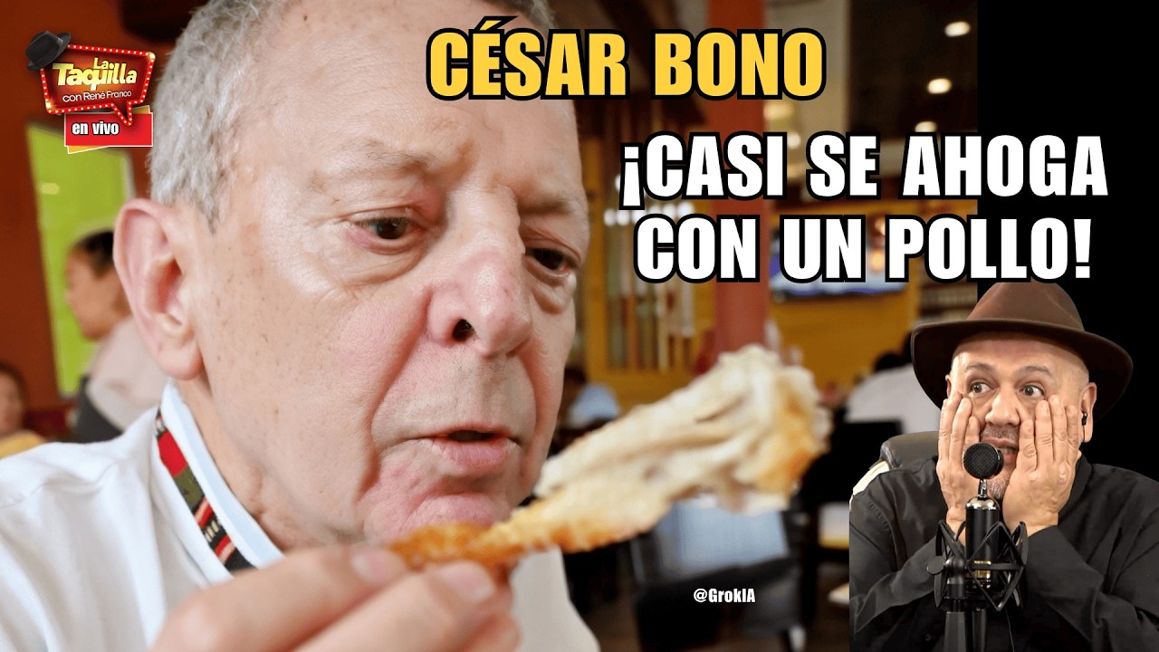 C&eacute;sar Bono &iexcl;casi se ahoga con un pollo! | La Taquilla | Rene Franco