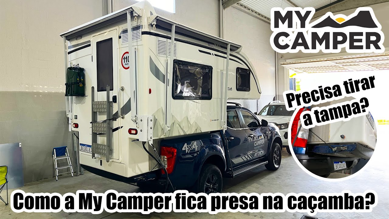 Como a My Camper fica presa na caçamba da caminhonete?
