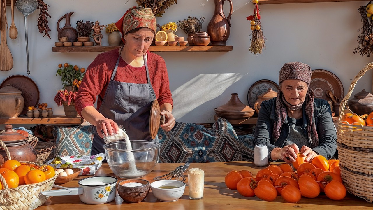 Golden Persimmon Pie from Garden to Table: Authentic Azerbaijani Village