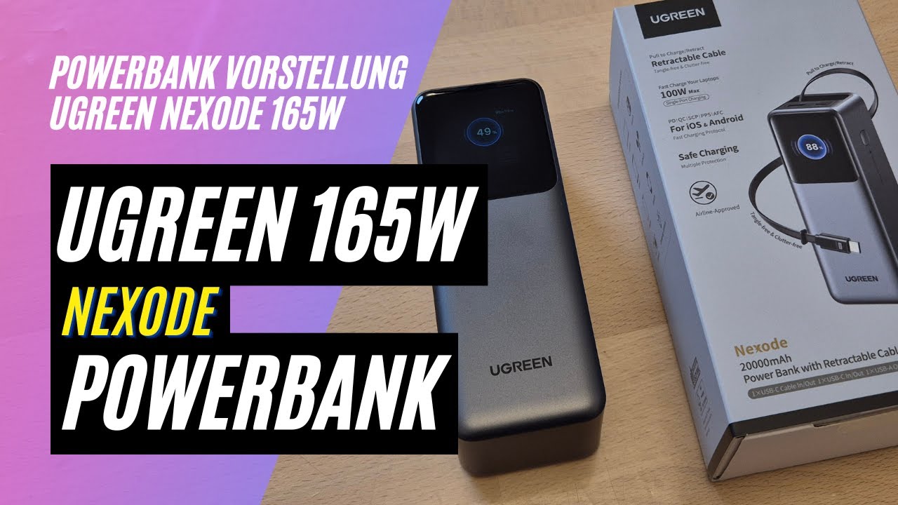 ⚡ UGREEN Nexode 20.000mAh 165W Powerbank mit einziehbarem Kabel