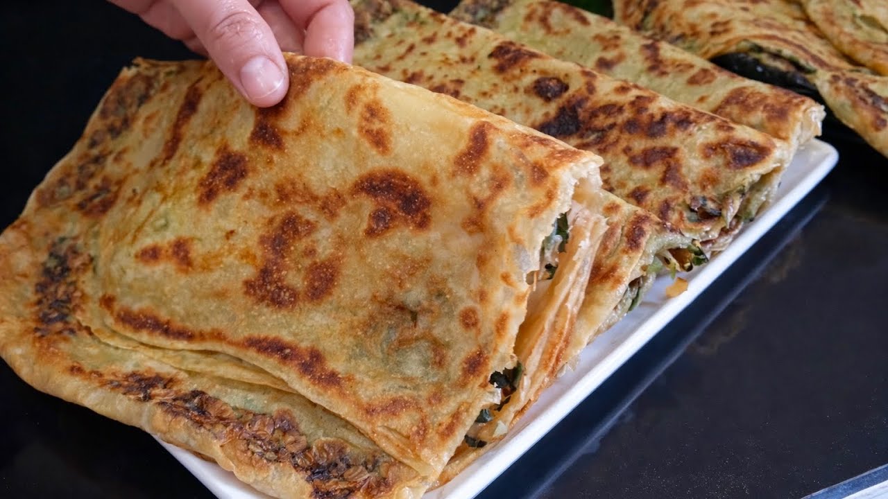 مسمن بدقيق القمح الكامل بحشوة صحية لذيذ وخفيف… جربوه وغادي يعجبكم 👌