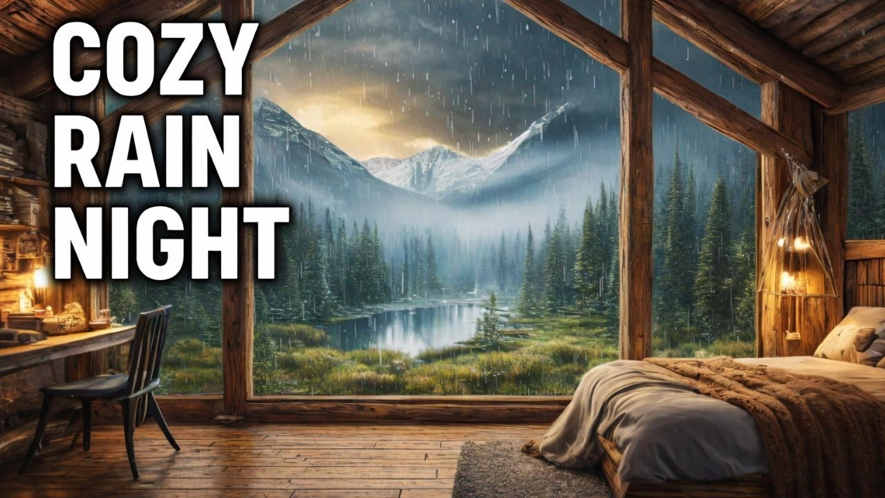 Rainy Night in a Mountain Cabin 🌧️ Cozy Rain Sounds on the Window for Deep Sleep