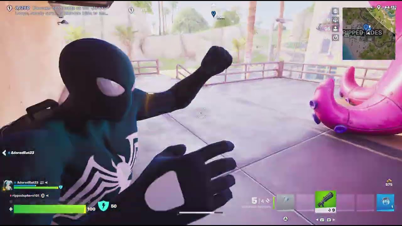 Fortnite black suit Spider-man and snow miku show rigby and SpongeBob the win