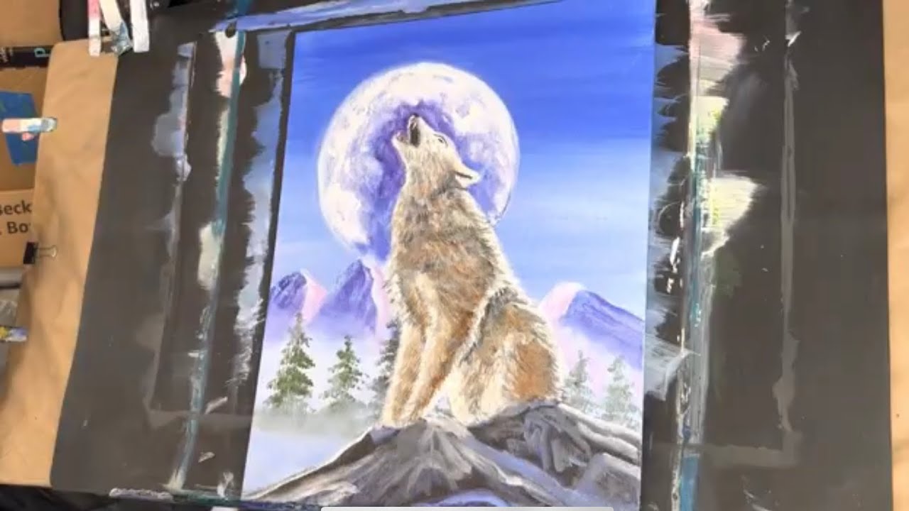 How to paint a wolf & moon, easy acrylic painting tutorial, step-by-step instructions for beginners