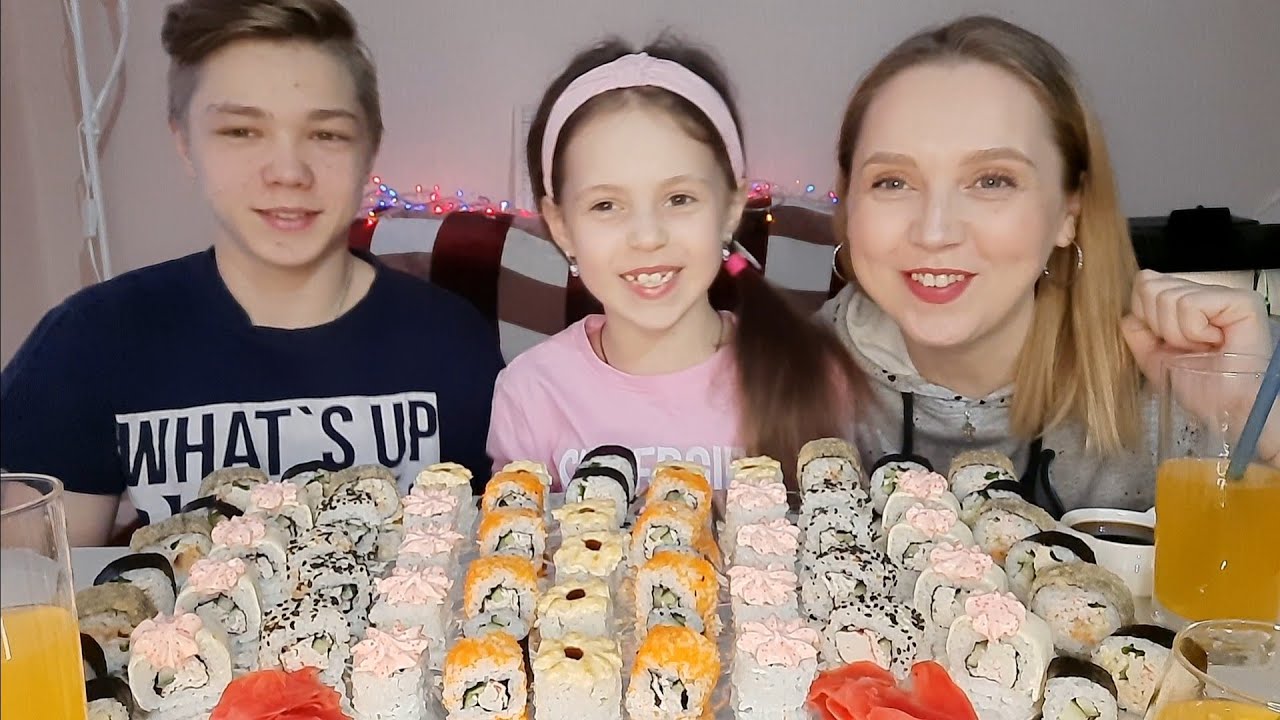 Мукбанг/РОЛЛЫ🍣66шт.СУШИ/Mukbang/Rolls🥢Sushi/Сьедим все или нет🤔😃Мои подружки узнали все😱😱😱