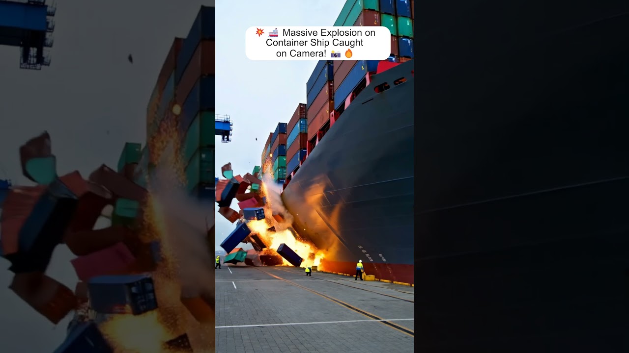 💥🚢 Massive Explosion on Container Ship Caught on Camera! 📸🔥#Explosion #ShipBlast #fail  #viralvideo