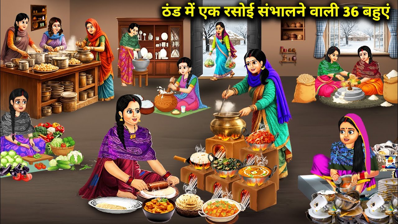 ठंड में एक रसोई संभालने वाली 36 बहुएं | 36 daughters-in-law managing a kitchen in | Cartoon Video
