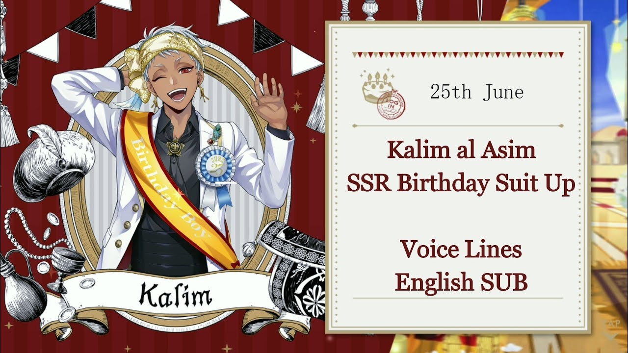 Kalim Al Asim - SSR Birthday Suit Up - Voice Lines - Disney Twisted Wonderland - English SUB