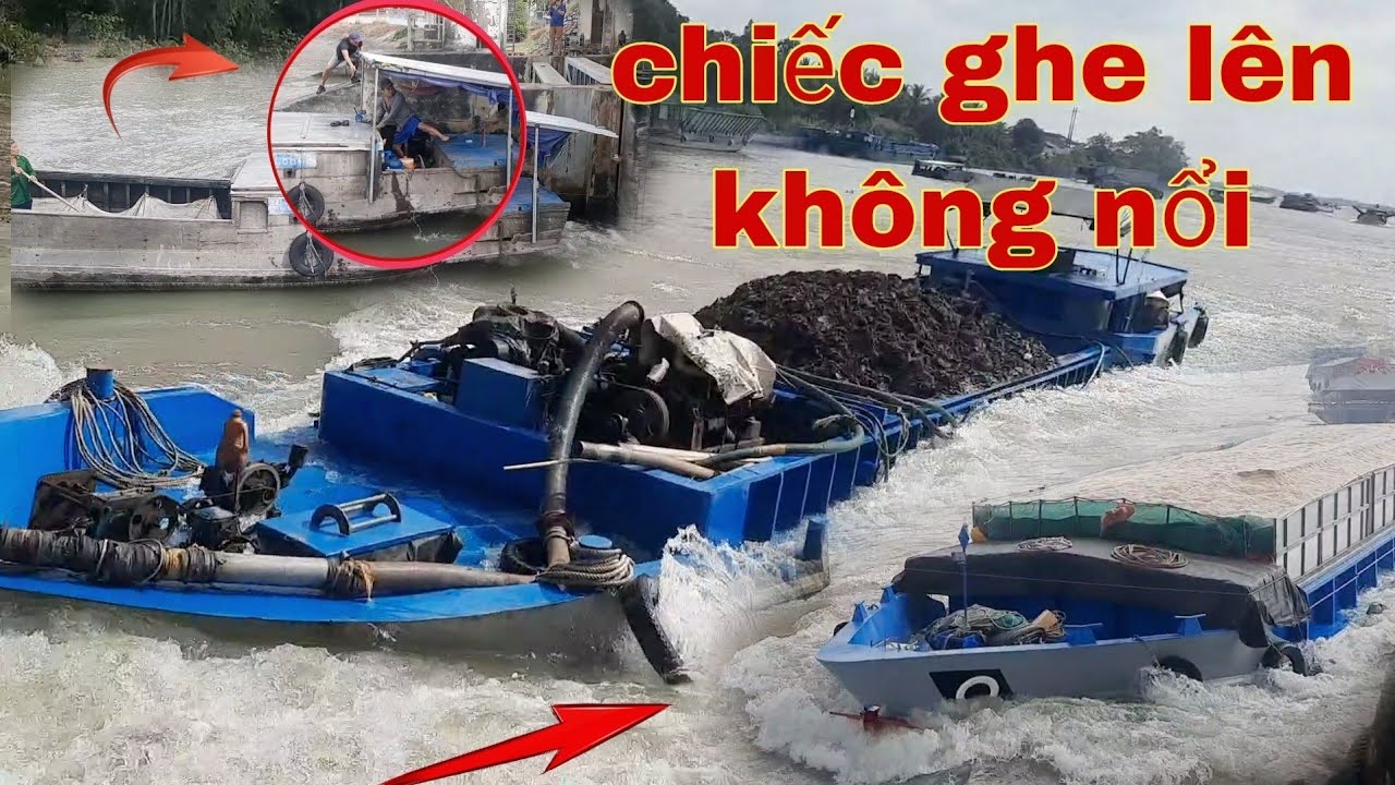 Ghe cây bị kẹt giữa cống.Sà Lan.ghe sắt chạy xé nước đẹp mắt và hấp dẫn tại cống 7 cửa Trà Vinh
