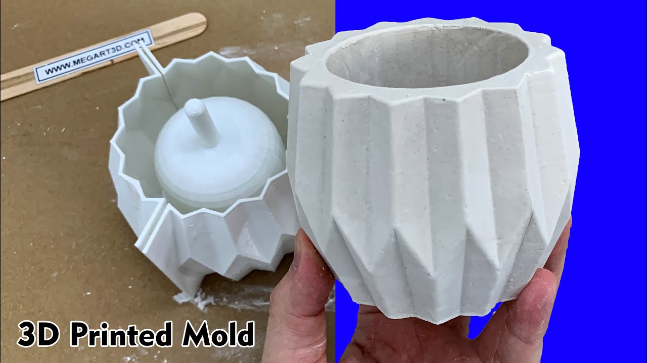 DIY casting geometric plant pot from plaster and 3D printed mold