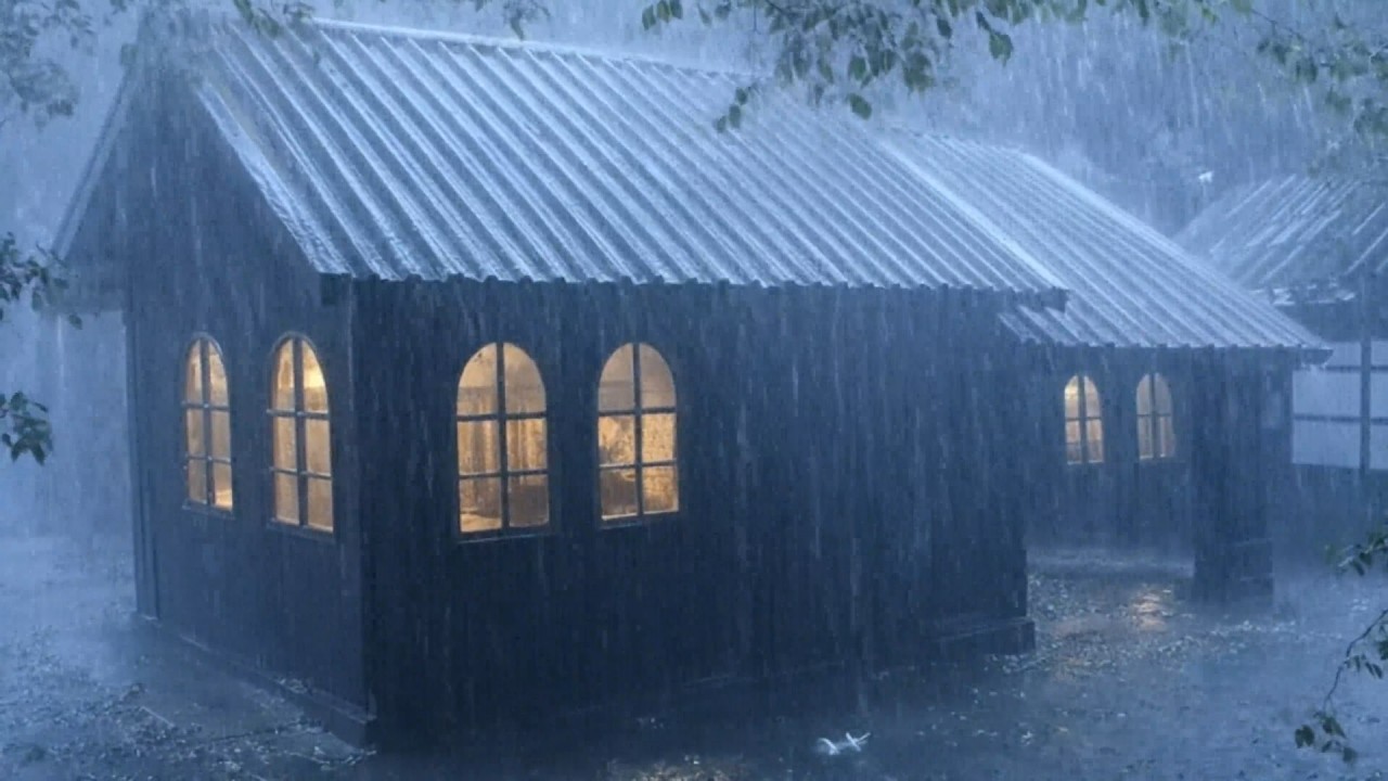 Heavy Rain on Twin Forest Cabins 🌧️ Relaxing Metal Roof Storm Sounds for Deep Sleep