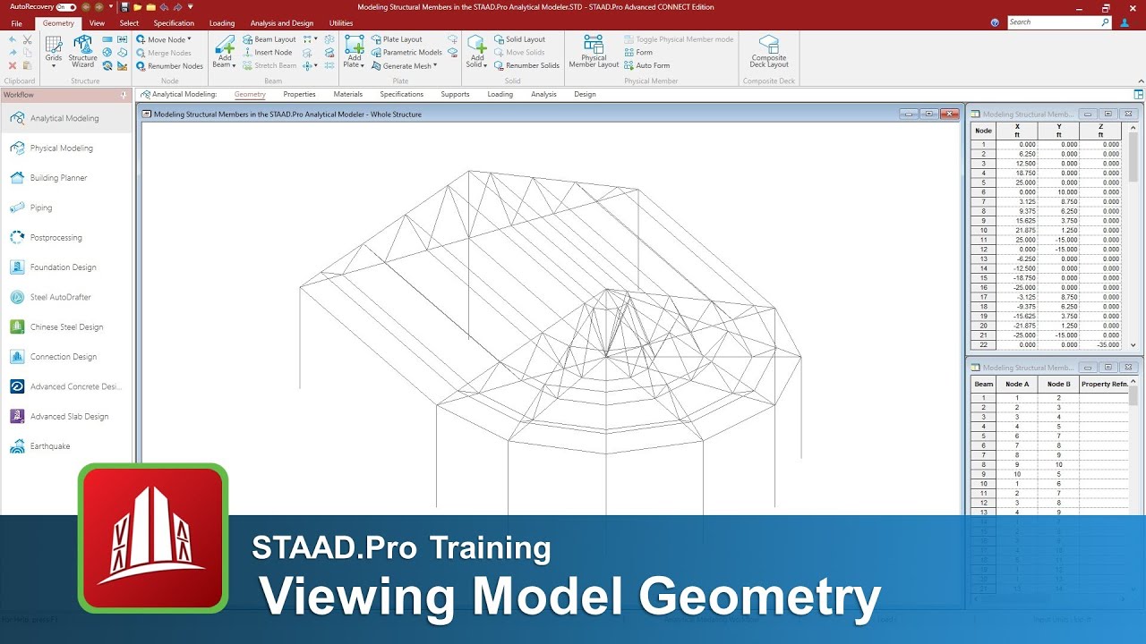 Viewing Model Geometry in the STAAD.Pro Analytical Modeler
