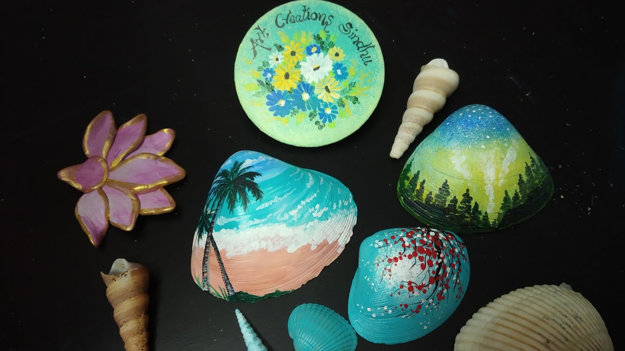 Easy Seashell Painting Ideas/How to Paint Shells/Easy Acrylic Painting/ Art Creations Sindhu