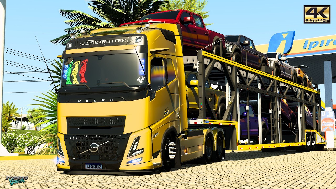Pressão na Serra Volvo FH6 Aero 540cv na Cegonheira com Caminhonetes (35 t) Ets2 V1.58