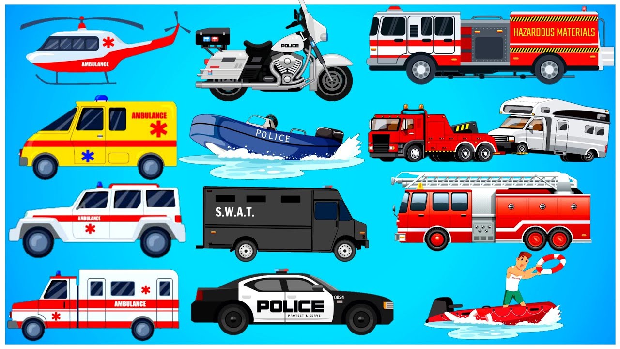 Types of Emergency Vehicles| Police Car|Fire Truck|Ambulance|SWAT Truck|Police Drone #vehicles