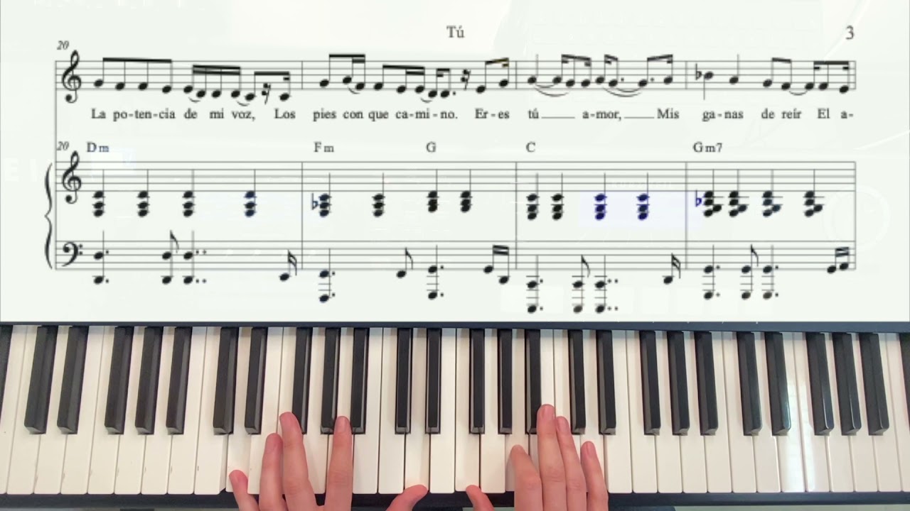 Piano Playalong Tú by Shakira, with sheet music, lyrics, chords and melody guide