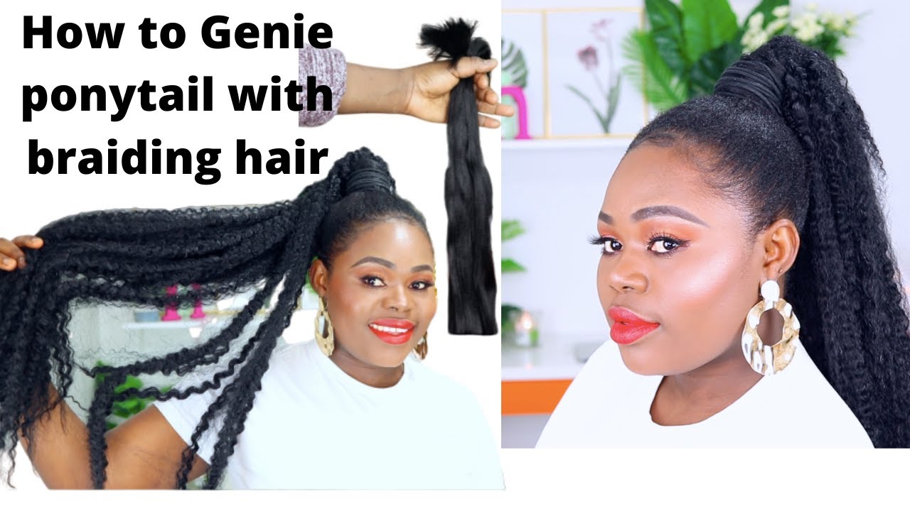 HOW TO - 30'' Long Lasting high Sleek Genie ponytail Using Braiding hair ---NO GLUE