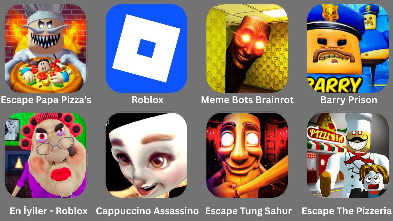 Escape Tung Sahur,Roblox,Escape Papa Pizza's,En İyiler - Roblox,Cappuccino Assassino,Meme Bot Brain