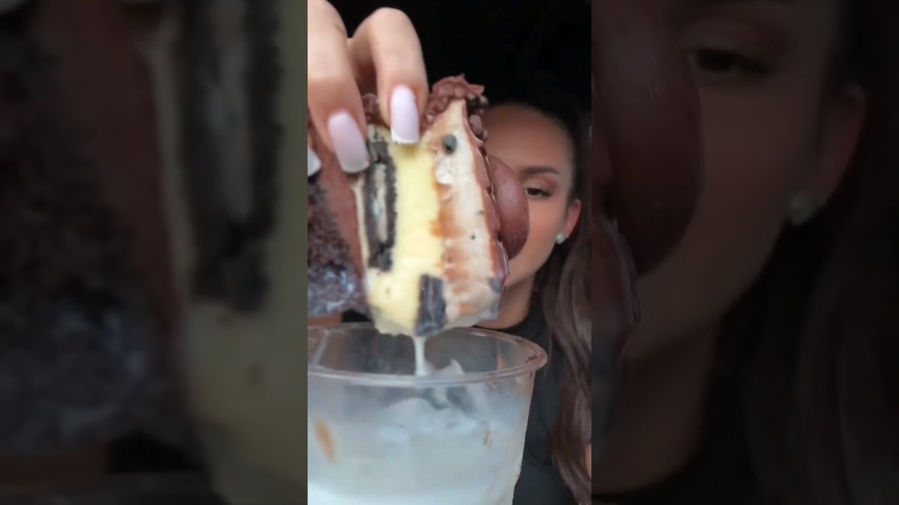 Chocolate dessert with milk and ice #chocolate #icemilk #dessert #mukbang