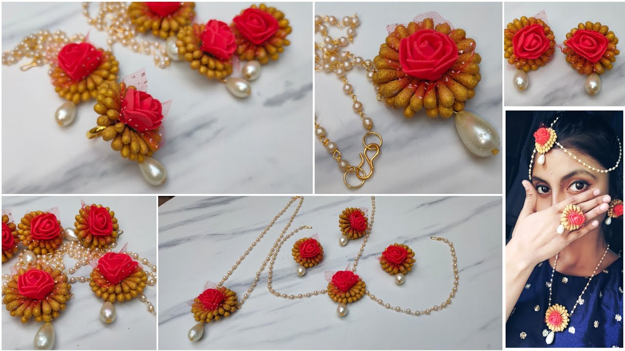 How to make flower Jewellery set from earbuds. Diy floral Jewellery set for bridesmaids.