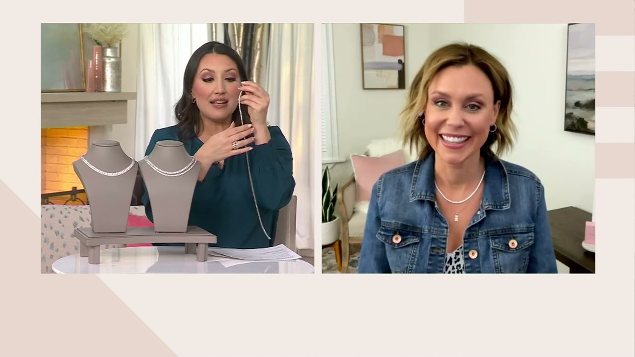 Diamonique 3mm or 4mm SS Round or Princess Cut Tennis Necklace on QVC